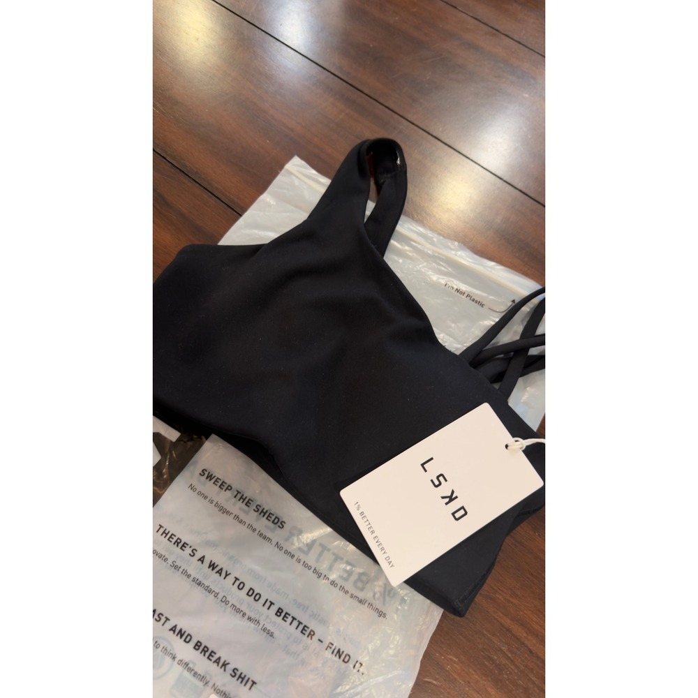 LSKD Galvanise Sports Bra 2.0 Black Asymmetric Strappy Back Women's XS New NWT - Picture 16 of 16